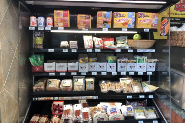 The Gran-and-Go Case at the Olivia C-Store Cenex has cold sandwiches, lunchables, beef sticks, yogurt, fruit, cheese sticks, pickles, and more!